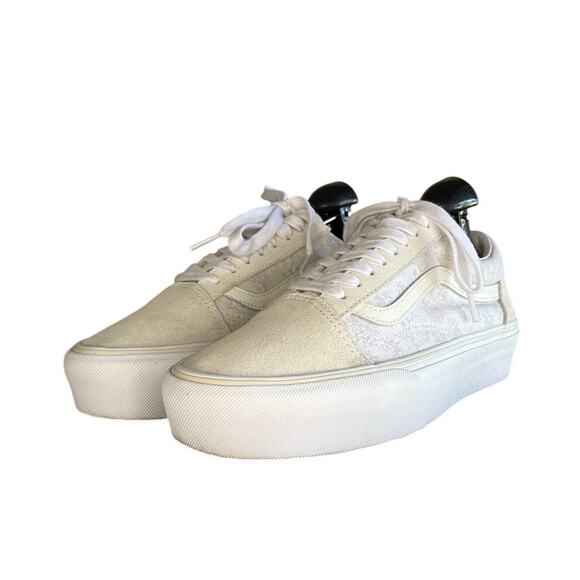 ***SOLD*** Vans Old Skool Low Floral Lift Platform Sneakers Size 9 White Tan - Picture 2 of 6